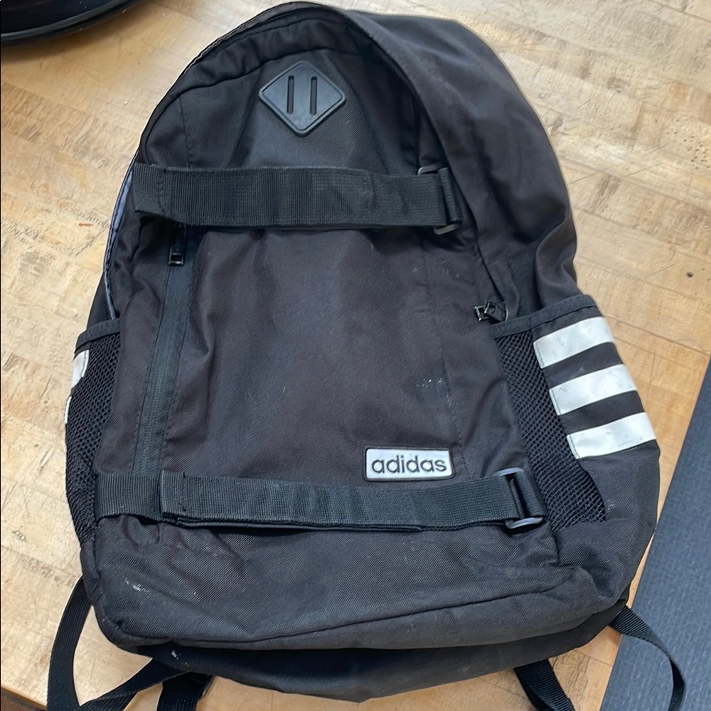 Adidas Black Sporty Backpack with Signature Stripes